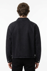 Men's Vintage Black Chest Pocket Polo Collar Denim Pullover