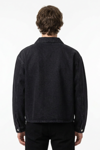 Men's Vintage Black Chest Pocket Polo Collar Denim Pullover