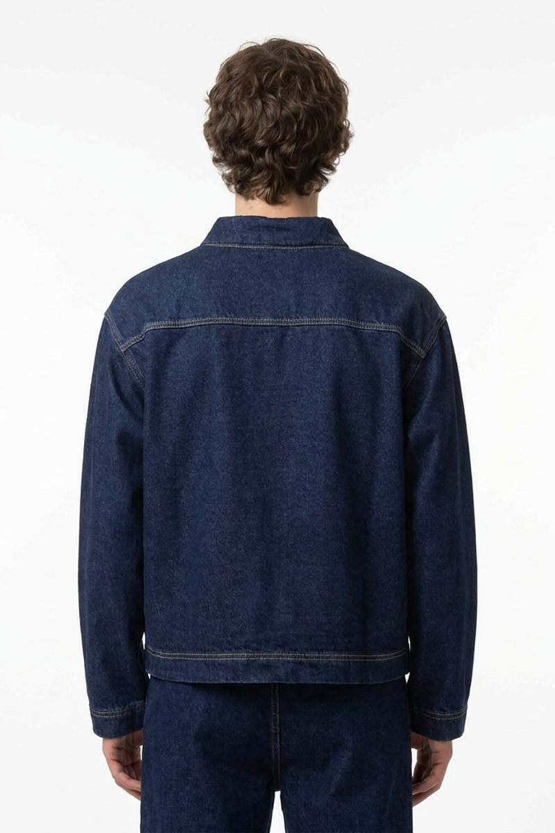 Men's V-Neck Washed Overshirt Denim Pullover Shirt
