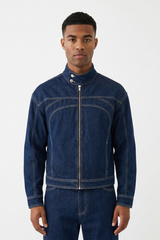 Men's Vintage Stand Collar Zip-Up Denim Jacket