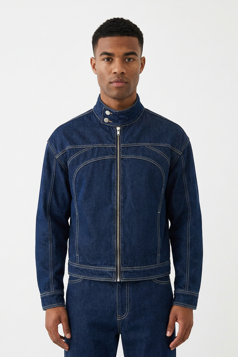 Men's Vintage Stand Collar Zip-Up Denim Jacket