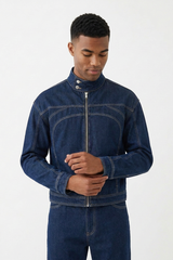 Men's Vintage Stand Collar Zip-Up Denim Jacket