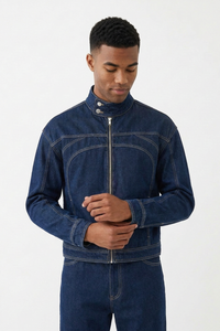 Men's Vintage Stand Collar Zip-Up Denim Jacket