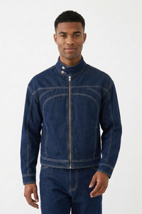 Men's Vintage Stand Collar Zip-Up Denim Jacket
