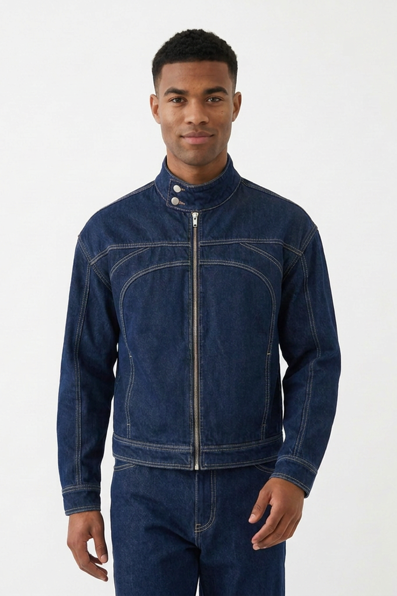 Men's Vintage Stand Collar Zip-Up Denim Jacket