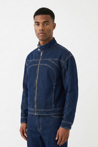 Men's Vintage Stand Collar Zip-Up Denim Jacket