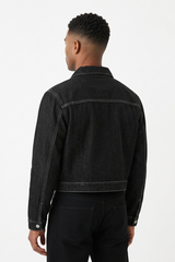 Men's Vintage Asymmetric Placket Stand Collar Denim Jacket