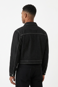 Men's Vintage Asymmetric Placket Stand Collar Denim Jacket