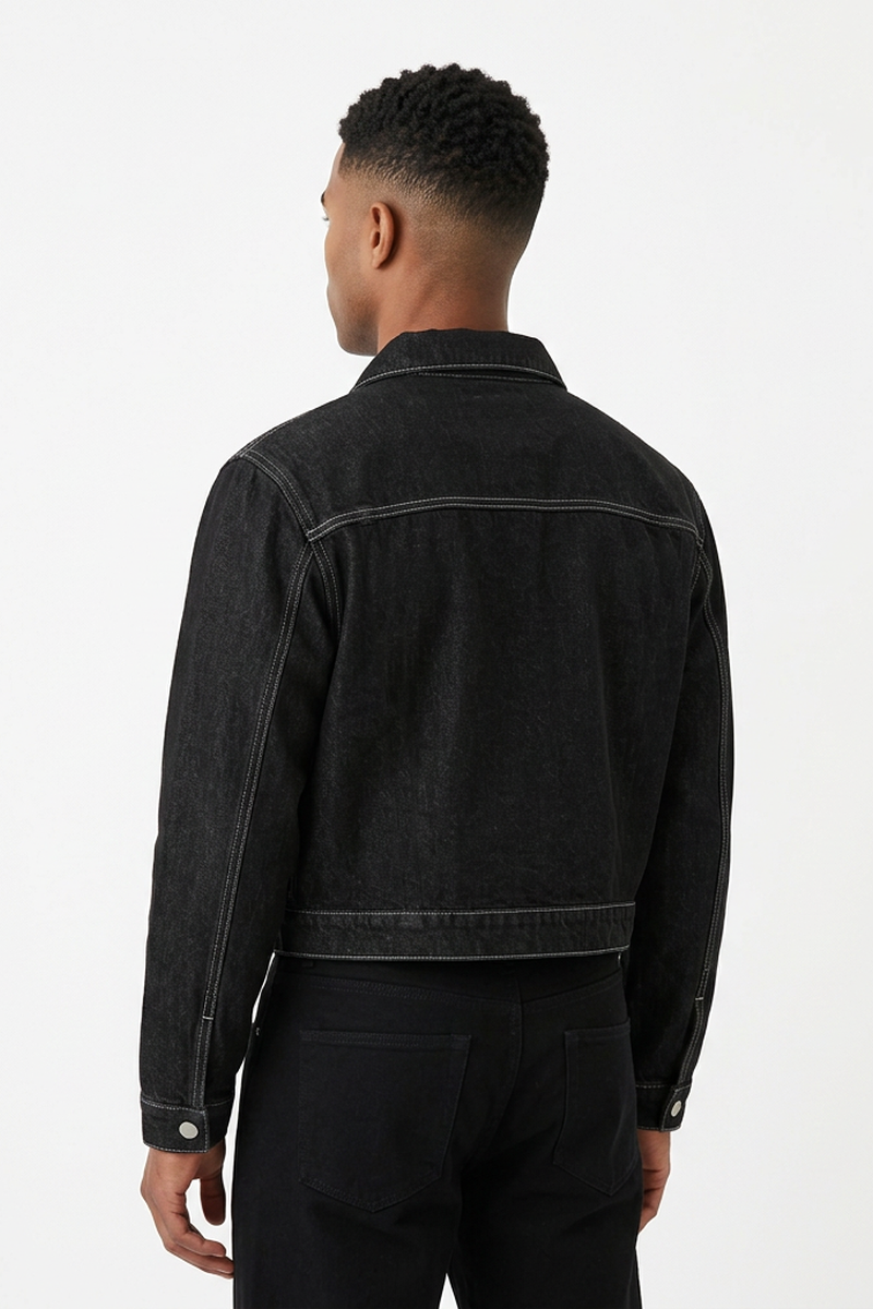 Men's Vintage Asymmetric Placket Stand Collar Denim Jacket