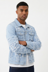 Men's 100% Cotton Heavy Ripped Frayed Distressed Denim Jacket