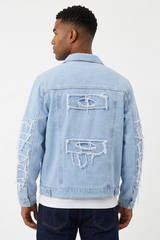 Men's 100% Cotton Heavy Ripped Frayed Distressed Denim Jacket