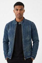 Men's Fall 100% Cotton Vintage Stand Collar Denim Jacket