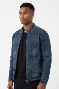Men's Fall 100% Cotton Vintage Stand Collar Denim Jacket