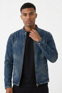 Men's Fall 100% Cotton Vintage Stand Collar Denim Jacket