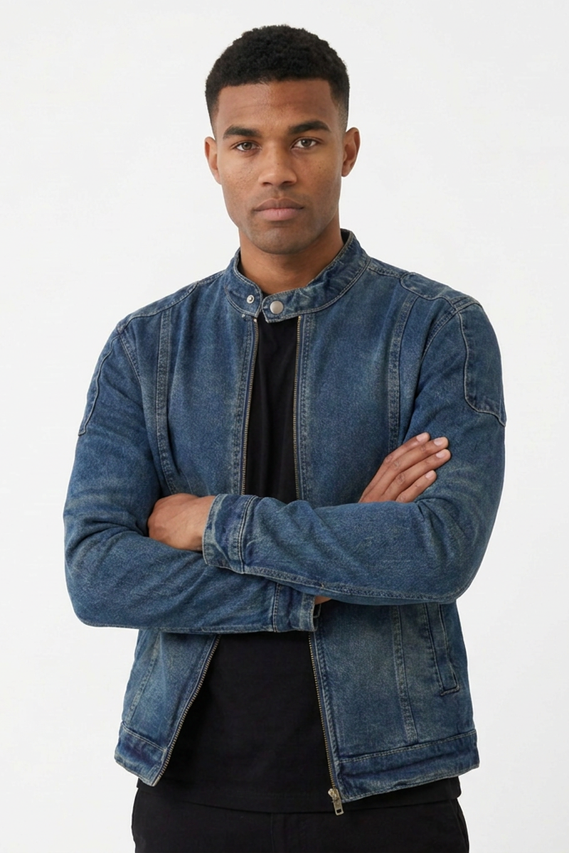 Men's Fall 100% Cotton Vintage Stand Collar Denim Jacket