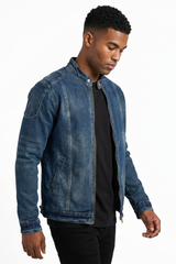 Men's Fall 100% Cotton Vintage Stand Collar Denim Jacket