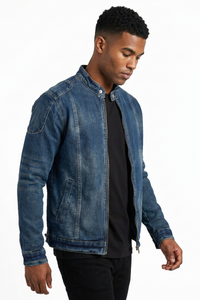 Men's Fall 100% Cotton Vintage Stand Collar Denim Jacket