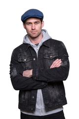 Men's 100% Cotton Washed Black Distressed Denim Jacket