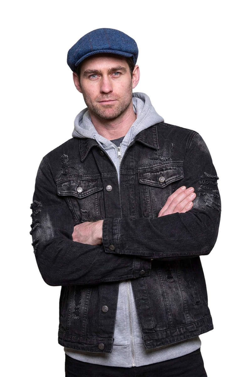 Men's 100% Cotton Washed Black Distressed Denim Jacket