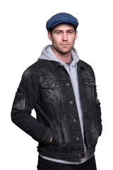 Men's 100% Cotton Washed Black Distressed Denim Jacket