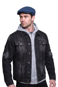 Men's 100% Cotton Washed Black Distressed Denim Jacket